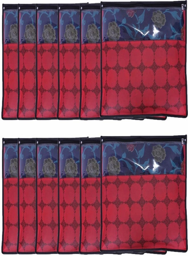 Able Set Of 12 Pcs Single Saree Covers/Clothes Storage Bag/Wardrobe Organizer With Top Transparent For Lehenga, Suit, Dress,& Accessories (RED) - Image 1